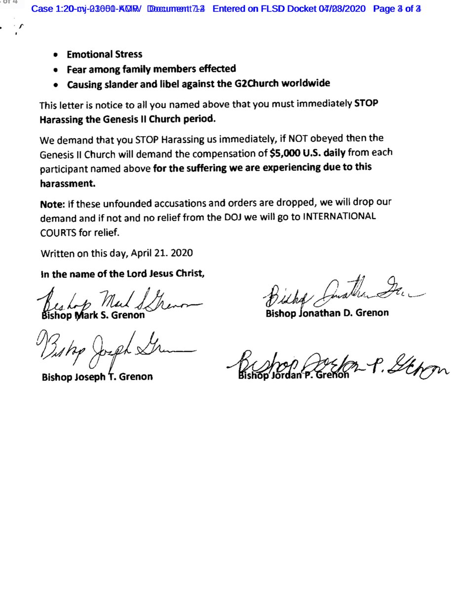 Exhibit 4 is the April 2020 Threat sent to the Fed Judge & USAO in FLI genuinely can not see how the Defendants can overcome their burden that they are NOT a threat to the Community especially during the pandemic Hope they are remanded until trial.  https://drive.google.com/file/d/1M...