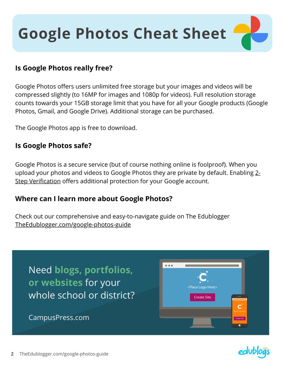 Google Photos my favorite way to store, organise &amp; search for my photos &amp; videos 📸

I've just done a big update on our guide to Google Photos on The Edublogger. 

Don't have time to read the post? Here's a summary cheat sheet 👇

theedublogger.com/google-photos-…

#GoogleEdu #Gsuiteedu