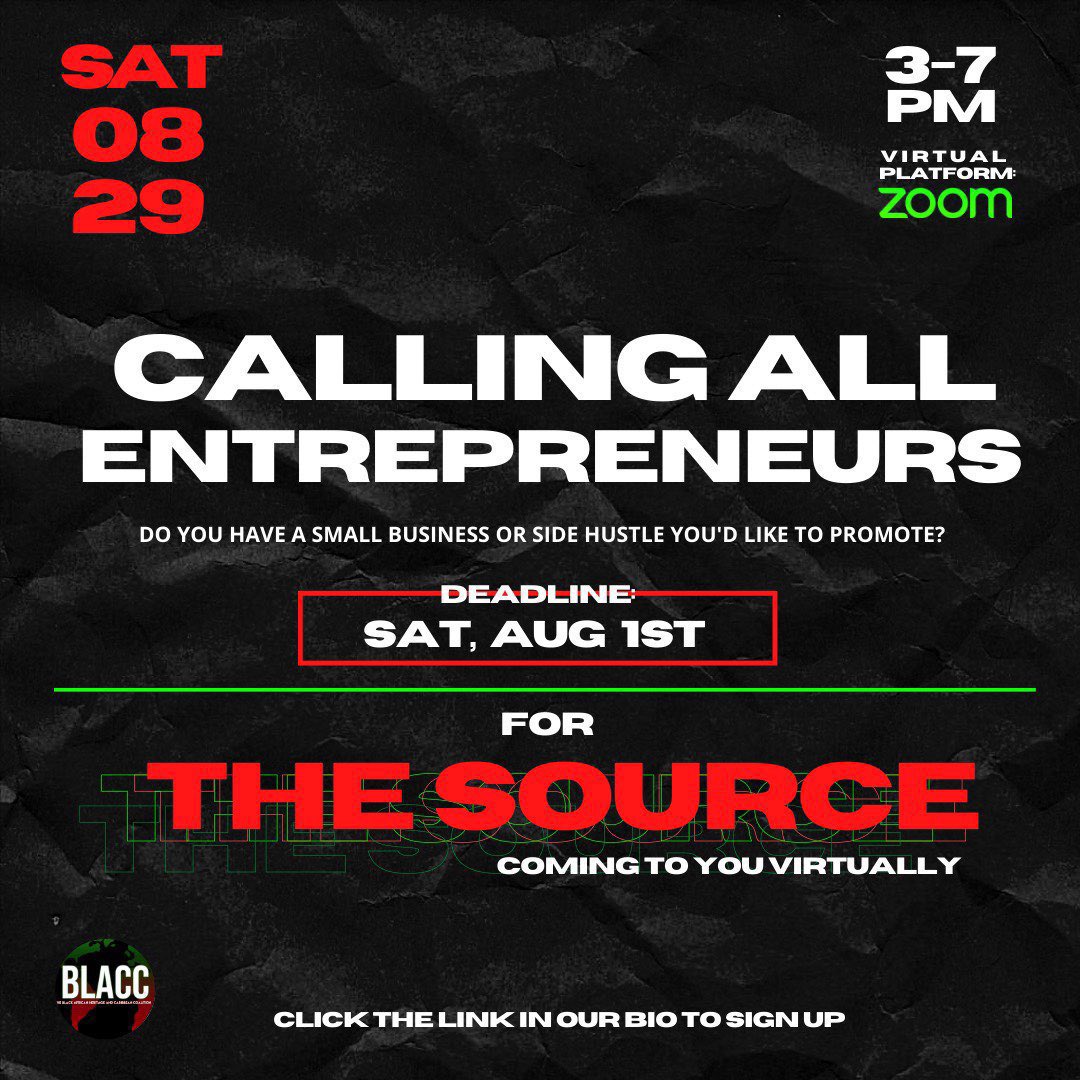 ATTENTION ALL ENTREPRENEURS. Do you have a small business or side hustle that you'd like to promote? Sign up to promote yours at The Source, happening Saturday August 29th from 3-7pm. Deadline to signup is August 1st. LINK IN THE BIO!