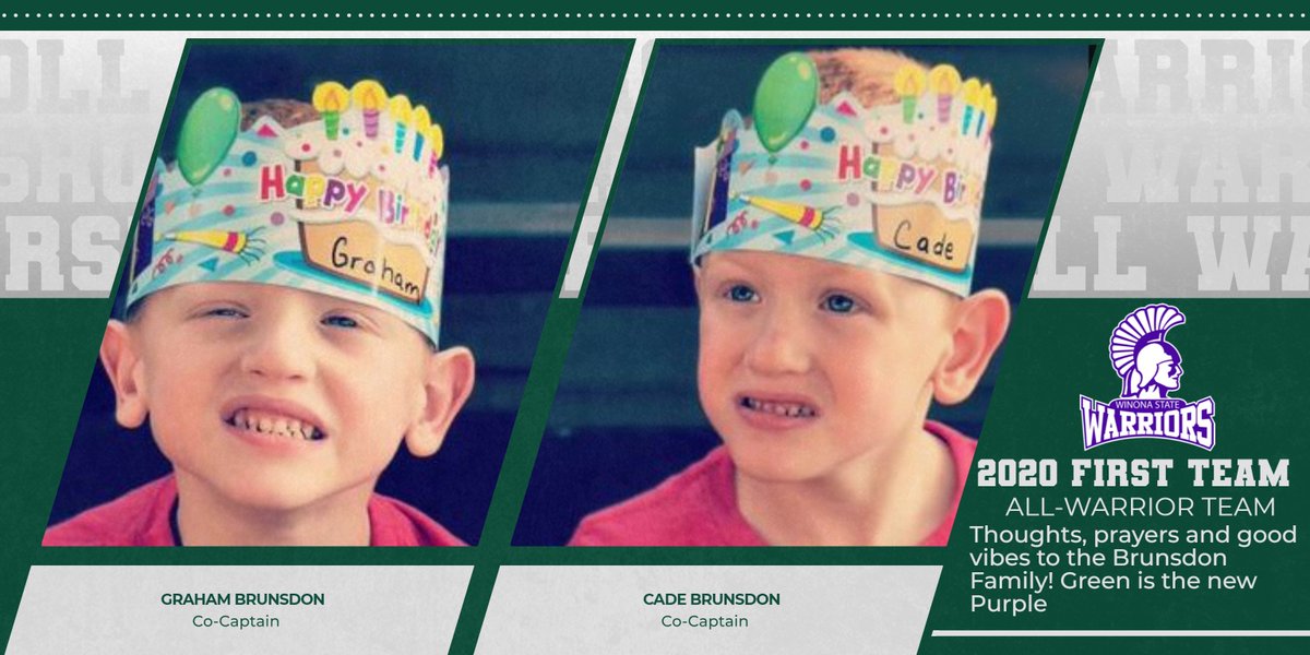 WinonaStateATH's tweet photo. Warrior hearts and hopes go out to the Brunsdon family; Green is for Cerebral Palsy Awareness! https://t.co/FgnEWy3c5H