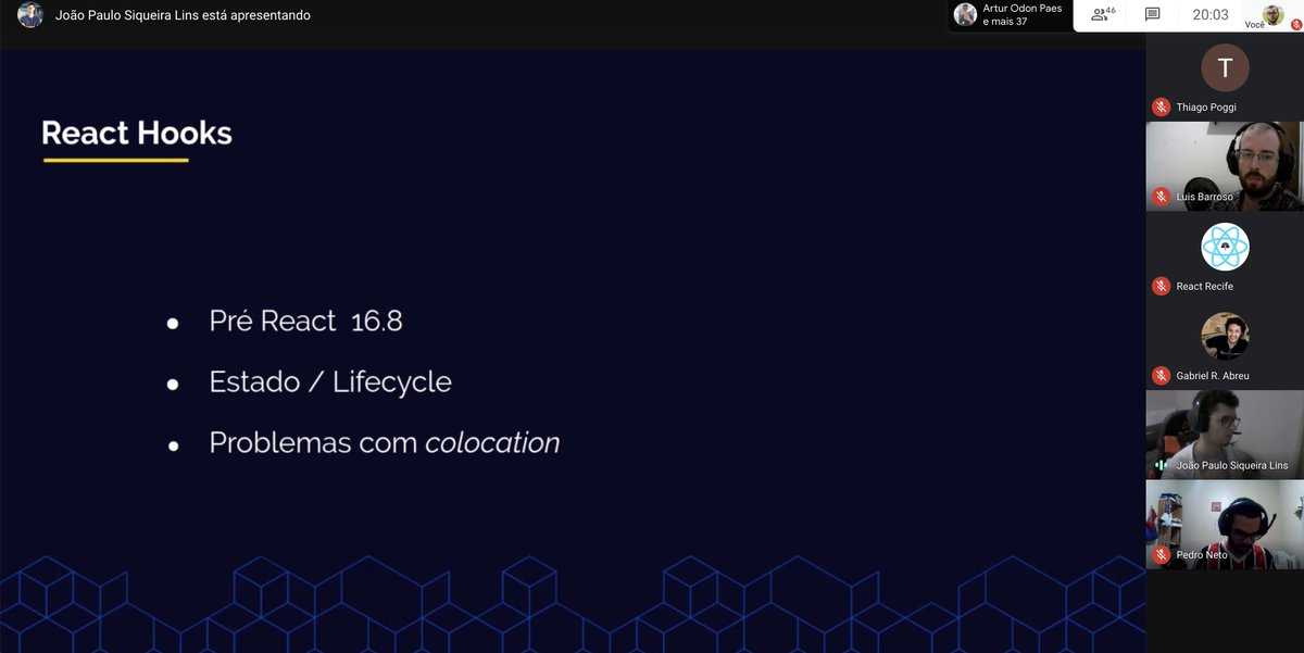 ReactRecife's tweet image. A palestra de João Paulo(jotinha s2 para os íntimos) começou, chega aí: meet.google.com/sud-hock-iki
#reactrecife #react #reacthooks