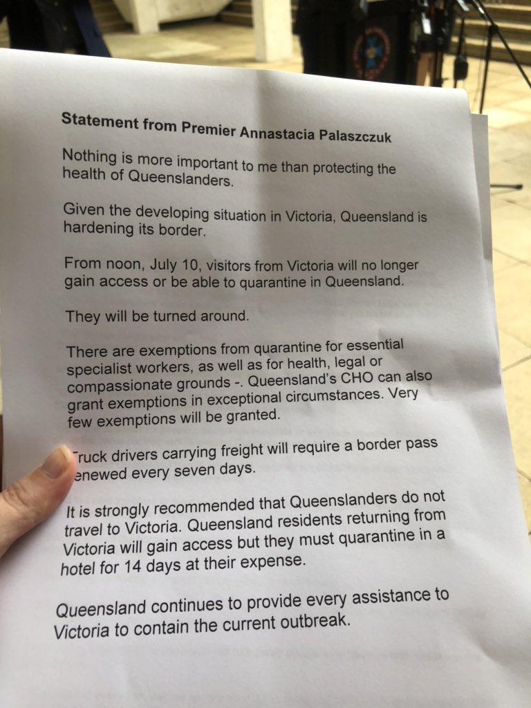 Allyson Horn On Twitter Breaking Anyone From Victoria Will Be Banned From Entering Queensland From Tomorrow Abcbrisbane Coronavirus