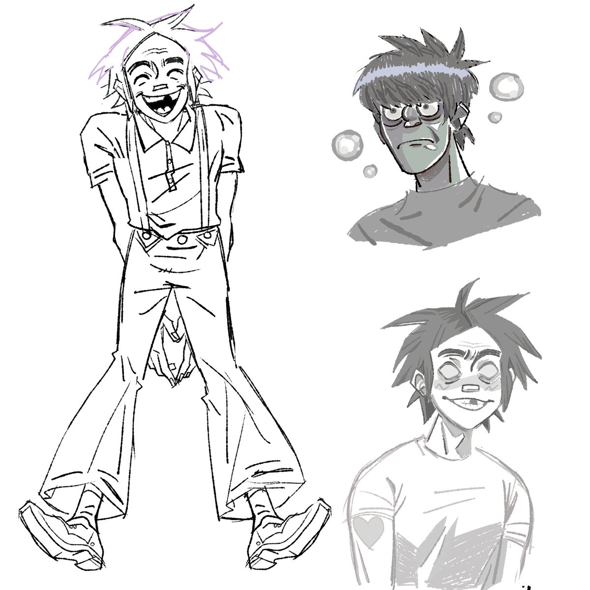 sketch dump. might finish some of them idk. my brain is so scattered. this is all i can offer u___u ( gorillaz ) 