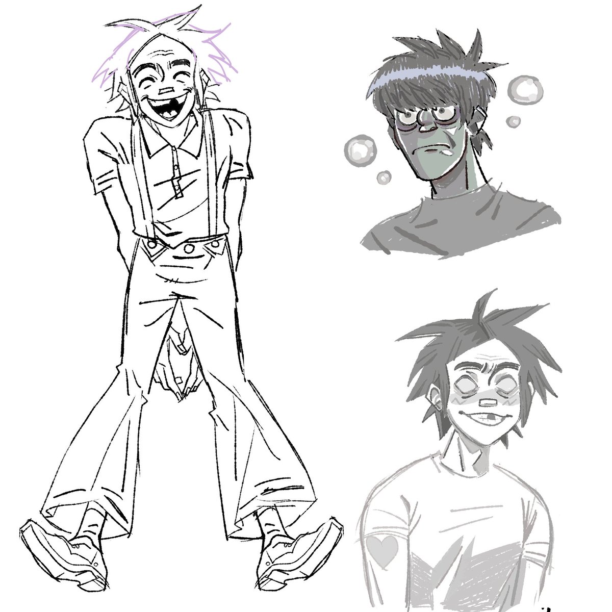 sketch dump. might finish some of them idk. my brain is so scattered. this is all i can offer u___u ( gorillaz )
