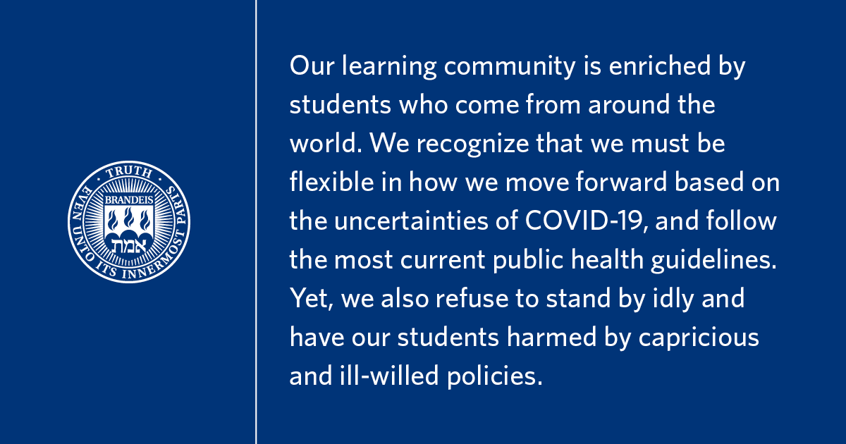 Our learning community is enriched by students who come from around the world. We recognise that we must be flexible in how we move forward based on the uncertainties of COVID-19 and follow the most current public health guidelines. Yet, we also refuse to stand by idly and have our students harmed by capricious and ill-willed policies.