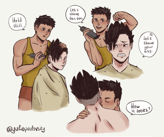Daichi is shaving Kuroo's nape Shaved nape is super sexy #daichi #kuroo #Haikyuu 