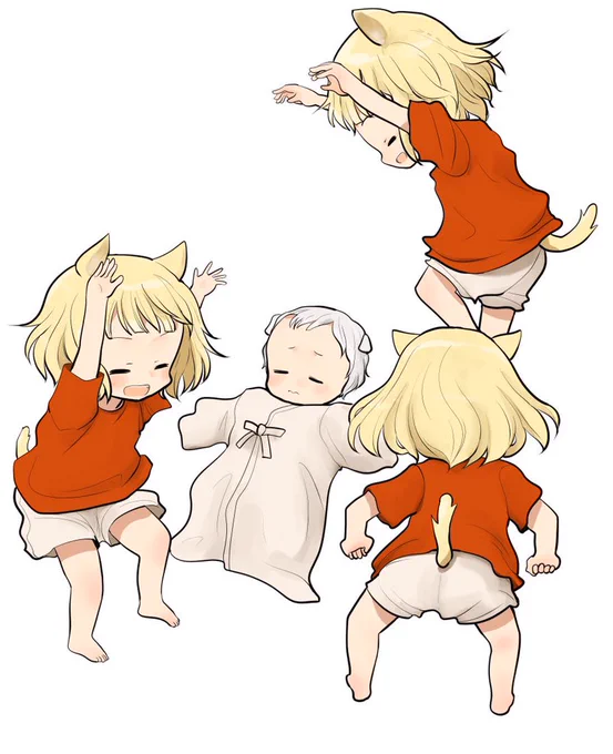 すえちゃんがお家にきて喜びの踊りを踊るちーちゃん(後でねーねに怒られてました。そんなすえちゃんとちーちゃんの成長した姿を見られる「セントールの悩み」20巻は7/13に徳間書店リュウコミックスより発売です! 