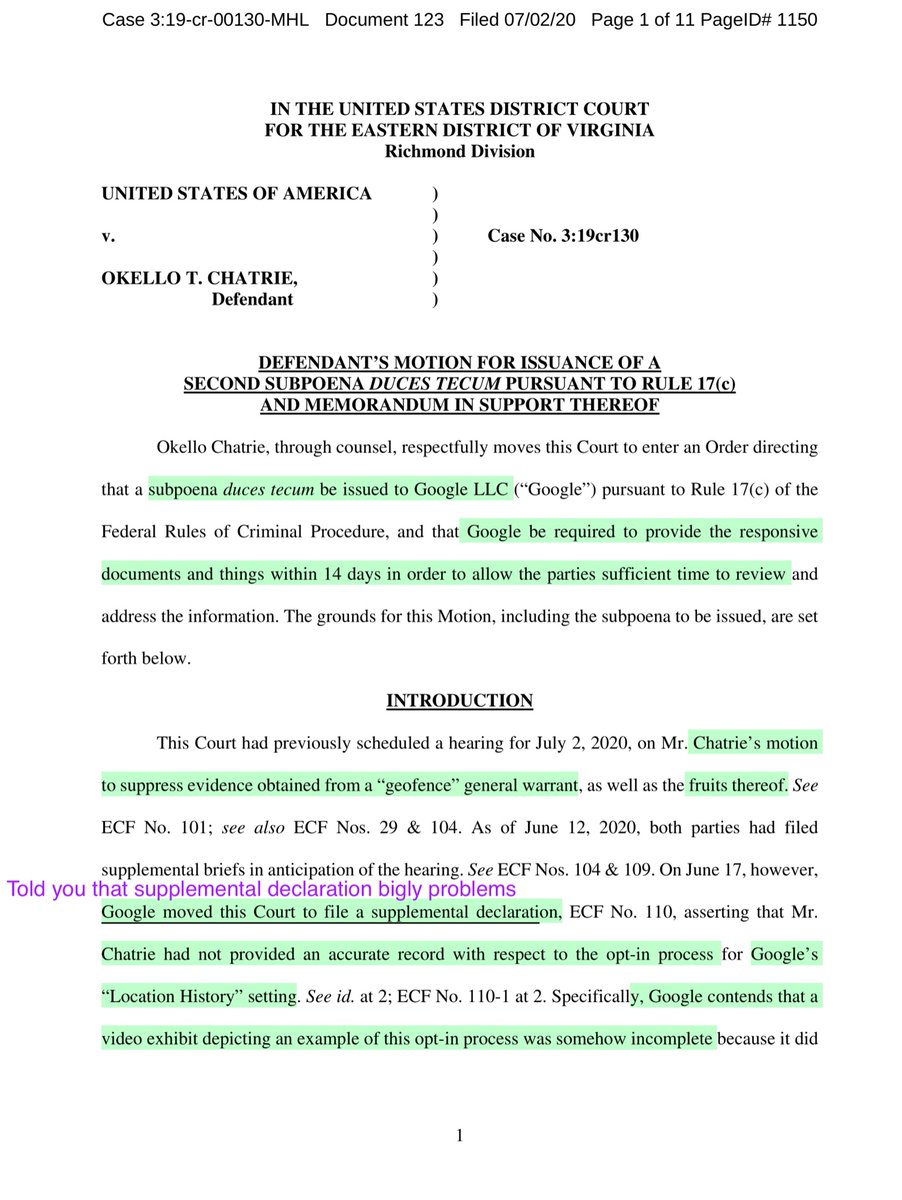 Remember that time people said I was “out of my depths” and I was “making a big deal out of Google’s 2nd Declaration” stating “I’m a delusional idiot”Welp turns out WRONG AGAINHere you can pay the $1.50 or wait for me - your choice Whispers oh SH!T https://ecf.vaed.uscourts.gov/doc1/189010569370?