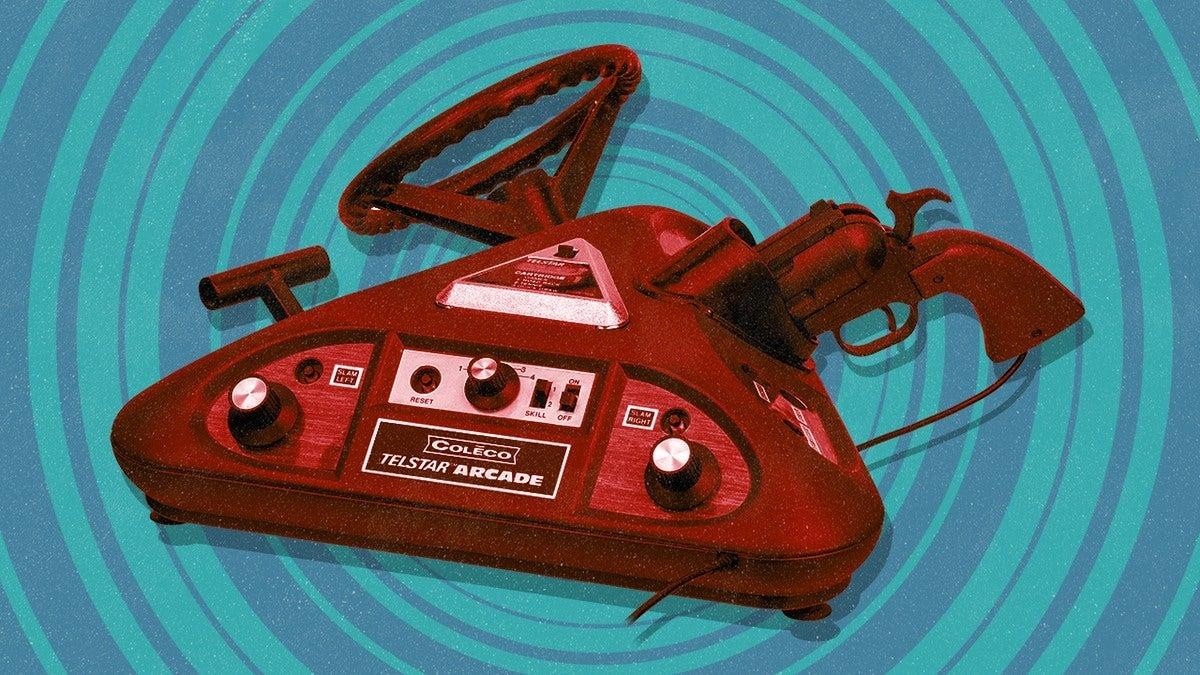 IGN's tweet photo. With a triangular form factor, built-in light gun and steering wheel, and a whole lot of random knobs, the Coleco Telstar Arcade is the strangest video game console of all time. https://t.co/BqyHOeSh0B https://t.co/JRk0k0VJGt