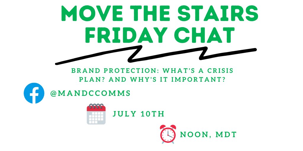MandCComms's tweet photo. Hey, Twitter! We're back for another Move the Stairs Friday Chat! 

What is a crisis? What's a crisis plan?

We'll give you our best strategies! 

Have questions? Jump into the conversation on our Facebook page! 

#CBDPR #CBD #BrandProtection #MediaTraining #CrisisCommunications https://t.co/ivKwdh4hIH