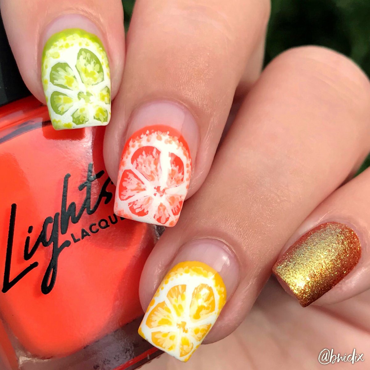 🍊 My fruit nail art for the <a href="/LightsLacquer/">Lights Lacquer</a> contest on Instagram. I loved it so much that I wanted to share it here as well. <a href="/KathleenLights1/">Kathleen Lights</a> 🍋

(Now &amp; Later, Who Loves Orange Soda?, Slice Of Life, GRL PWR, and Paper Snow.)