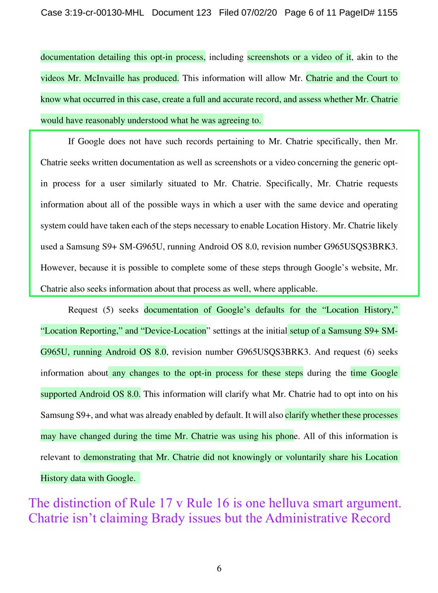 Do NOT besmirch Fed Public Defenders. The distinction of Rule 16 v 17 is a well grounded argument.Subpoena is narrowly tailoredAgain Google re-opened that door. Chatrie’s defense is doing what any attorney should do. Read pages 6-8 closely to understand why this matters, a lot