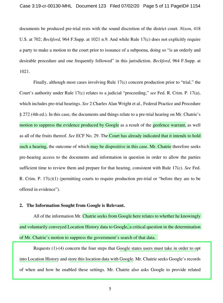 Do NOT besmirch Fed Public Defenders. The distinction of Rule 16 v 17 is a well grounded argument.Subpoena is narrowly tailoredAgain Google re-opened that door. Chatrie’s defense is doing what any attorney should do. Read pages 6-8 closely to understand why this matters, a lot