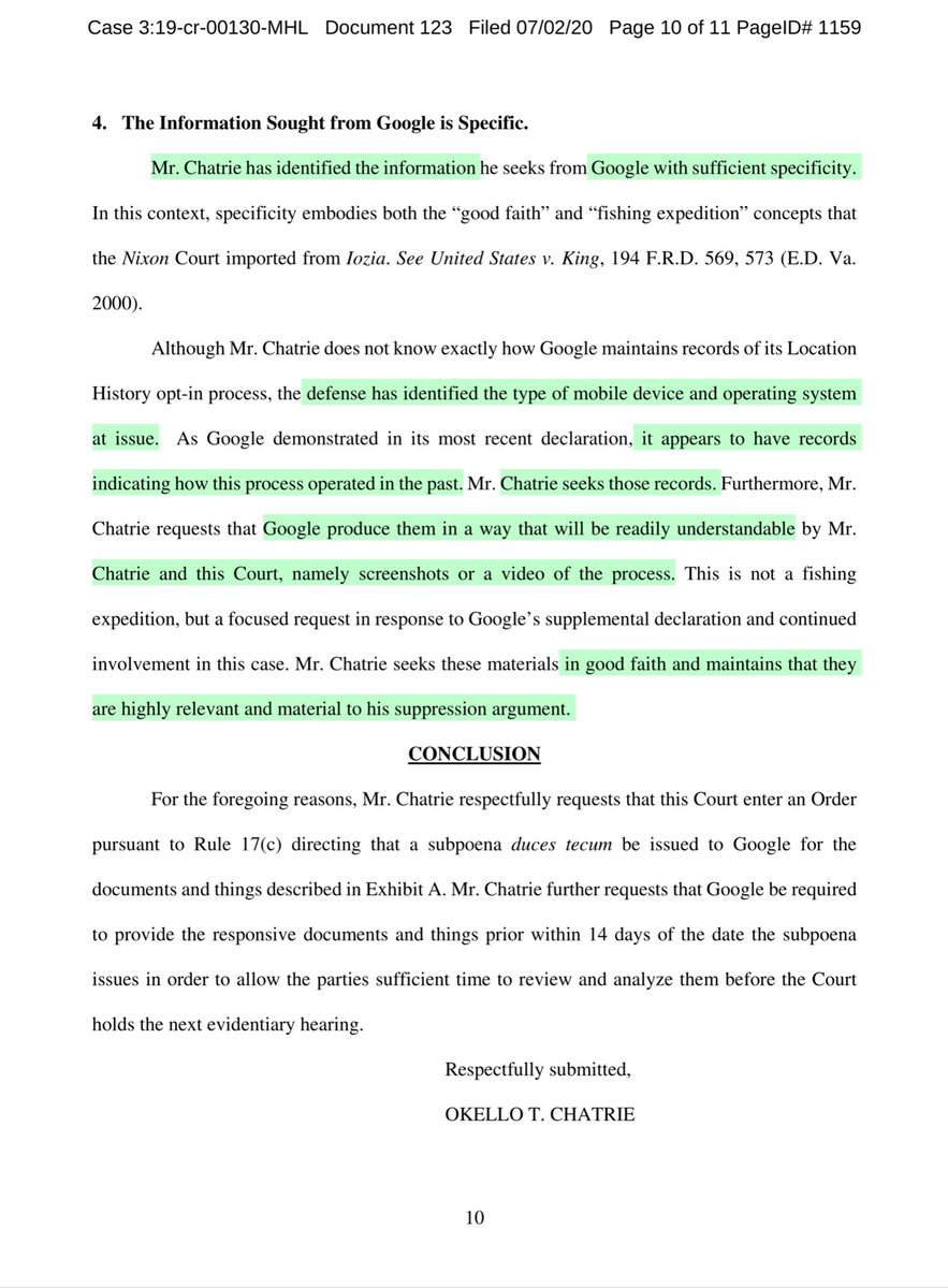 non-legaleseGoogle & Govt maintain that Chatrie voluntarily opted-in to Location ServicesChatrie maintains no he did notGoogle’s (recent) 2nd Declaration showed a deviationThe Court & Chatrie now want Google to produce the records to substantiate Google’s new positionBetter?