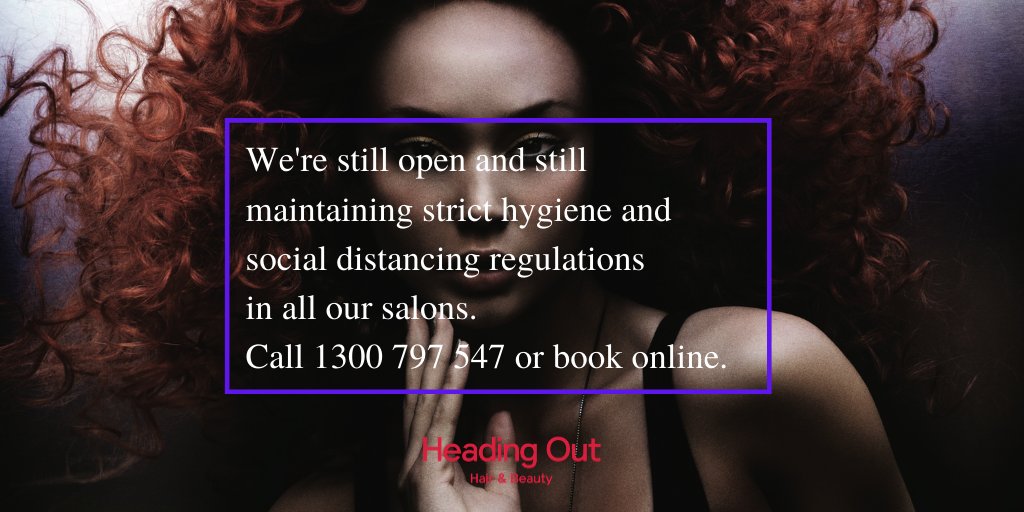 HOHB_AUS's tweet photo. We're still open and still maintaining strict hygiene and social distancing regulations in all our salons. Call 1300 797 547 or book online 💜

#headingouthair #melbournehairdresser #hair #haircut #hairstyle #hairdresser #hairstylist #hairinspo #hairgoals https://t.co/YAkWG4lyVw