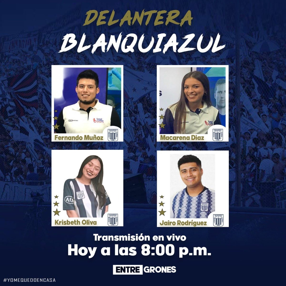 entregrones's tweet photo. EN BREVE, a las 8:00 PM por el facebook de @entregrones 

▶️Pinto, recordó a Alianza Lima entre lagrimas.
▶️Salas ¿Tiene Covid19 o no? 
▶️Patricio Rubio, ¿9 de Alianza Lima?
▶️¿Gonzalo Mastriani el plan B?

¡Nos vemos!
#BestCableSports #ElProgramaDelHinchaBlanquiazul #AlianzaLima https://t.co/zQDipPzoDv