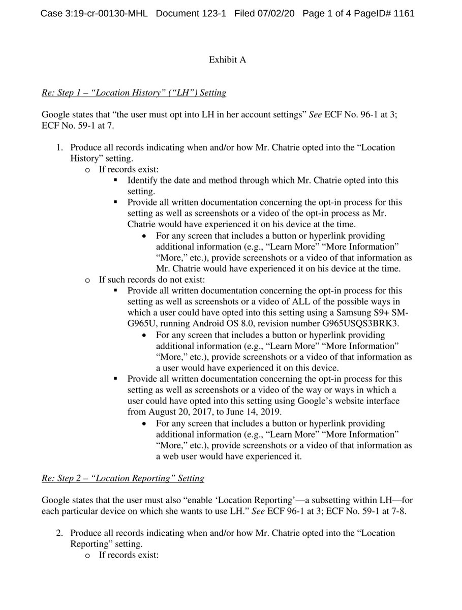 As someone who reads, drafts & edits & complies with subpoenas on a weekly (and sometimes daily basis) this is a pretty damn specific subpoena.Again Google opened the door with the “pop-up window” and Chatrie’s data forensic expert was like HOLD ON  https://drive.google.com/file/d/11uycDyXywTHX0JNOQoU9Ix9JsDWBohO3/view?usp=drivesdk