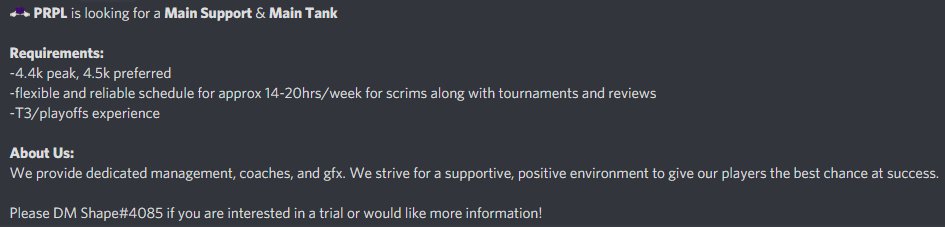 OW4lyfe's tweet image. PRPL is currently trialing Main Tanks and Main Supports! Please see the info below!

Likes and RTs appreciated❤️

👉👈