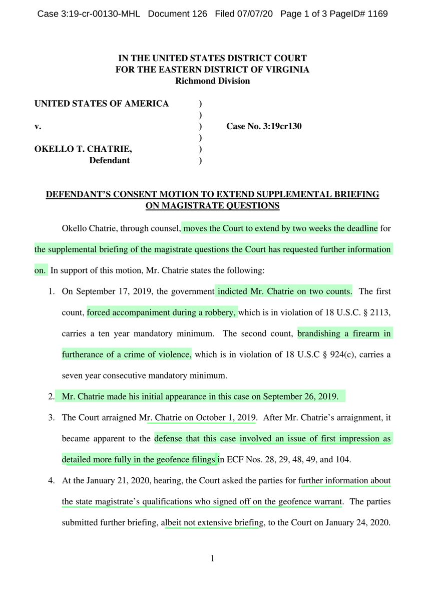 I’ve said repeatedly that this is one of the MOST important casesIt’s a (sorry for yelling) CASE OF 1st IMPRESSION The constitutional concerns are massive7/7/2020 Consent motion  https://ecf.vaed.uscourts.gov/doc1/1890105741907/2020 Order Granting req Additional Time https://ecf.vaed.uscourts.gov/doc1/189110576105