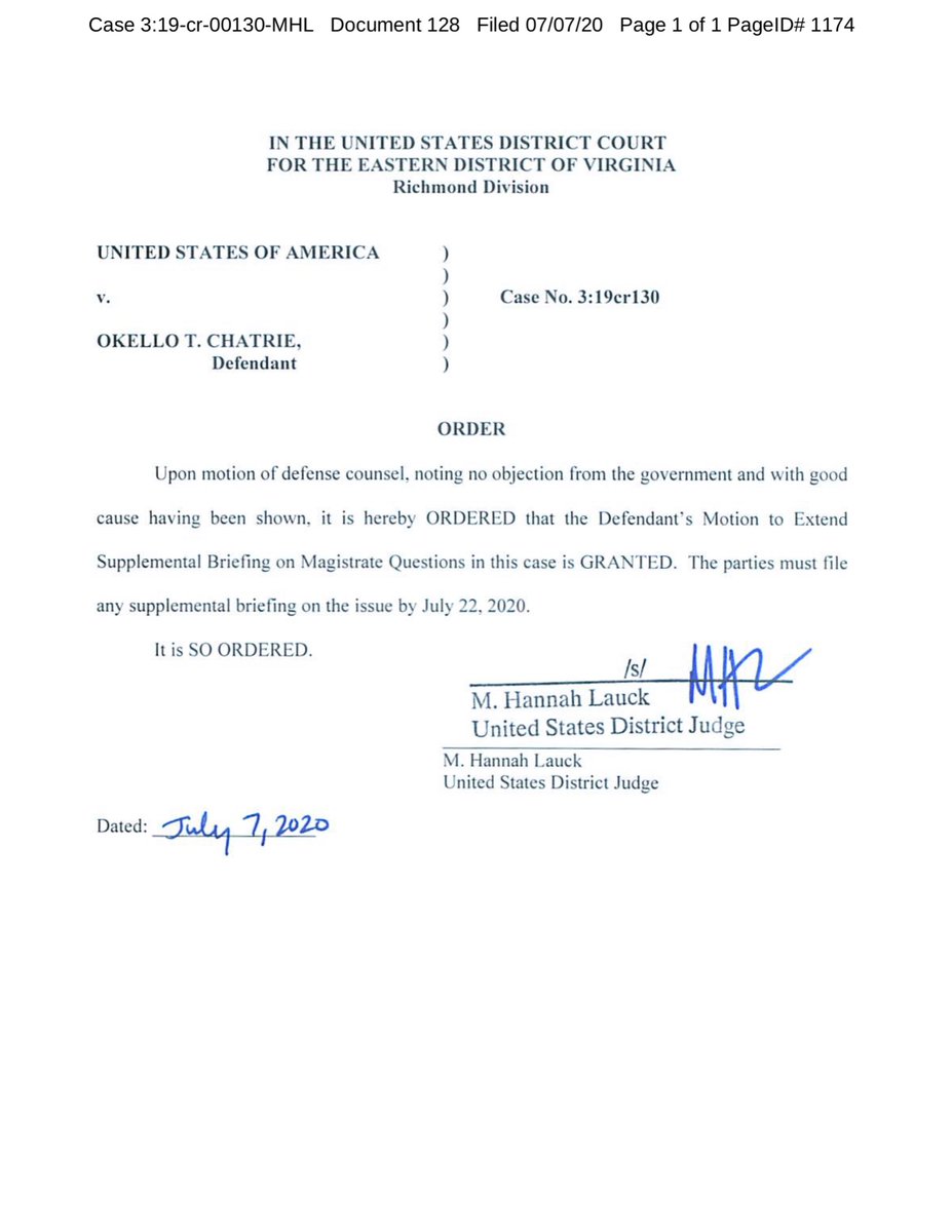 I’ve said repeatedly that this is one of the MOST important casesIt’s a (sorry for yelling) CASE OF 1st IMPRESSION The constitutional concerns are massive7/7/2020 Consent motion  https://ecf.vaed.uscourts.gov/doc1/1890105741907/2020 Order Granting req Additional Time https://ecf.vaed.uscourts.gov/doc1/189110576105