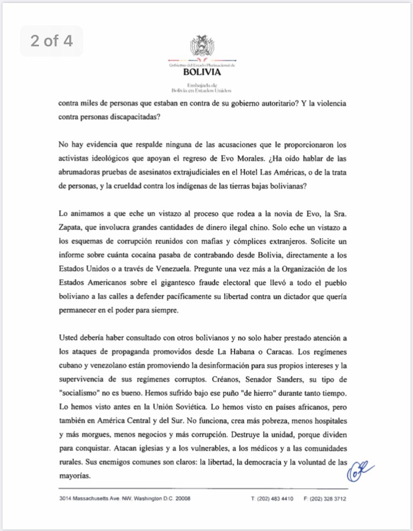 oserrate's tweet photo. Al Honorable Senador @BernieSanders, No es justo que usted use a Bolivia como carne de cañon en su lucha contra el Presidente Trump...

@JeanineAnez @SecPompeo @KarenLongaric https://t.co/TbXDUPGONm