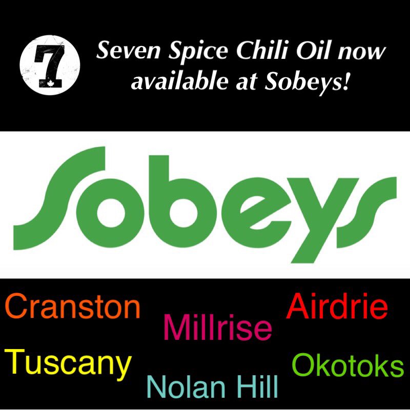 SevenSpiceLtd's tweet photo. Seven Spice Chili Oil now available at Sobeys Cranston,Tuscany, Millrise, Okotoks, Nolan Hill, and Airdrie. 
#sobeyslookforlocal #sobeys #natural #glutenfree #lactosefree #vegan #localyyc #buylocalyyc #chilioil #sevenspicechilioil #condiments #supportlocal #yyc #albertalife https://t.co/xvOBfOqrry