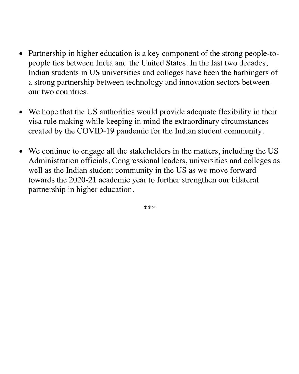 RohanRoger's tweet image. The @IndianEmbassyUS’s spokesperson has released a response to media queries on the US immigration authorities announcement... read at indianembassyusa.gov.in/News?id=24997 and on the #IndiaStudentHub website. #internationalstudents #IndianStudents #f1visa