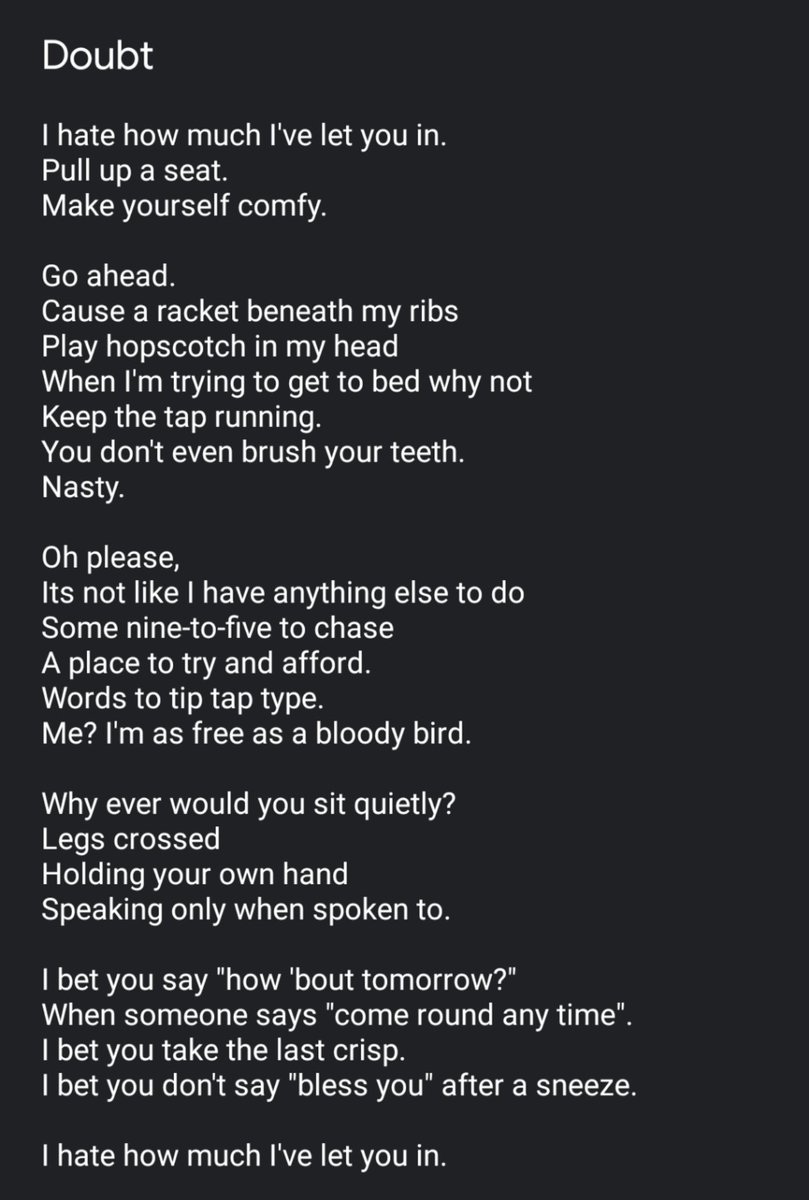 *tik tok voice* latenight crisis check. Yeah I can't sleep right now. So here's a poem courtesy of my twiddling thumbs.