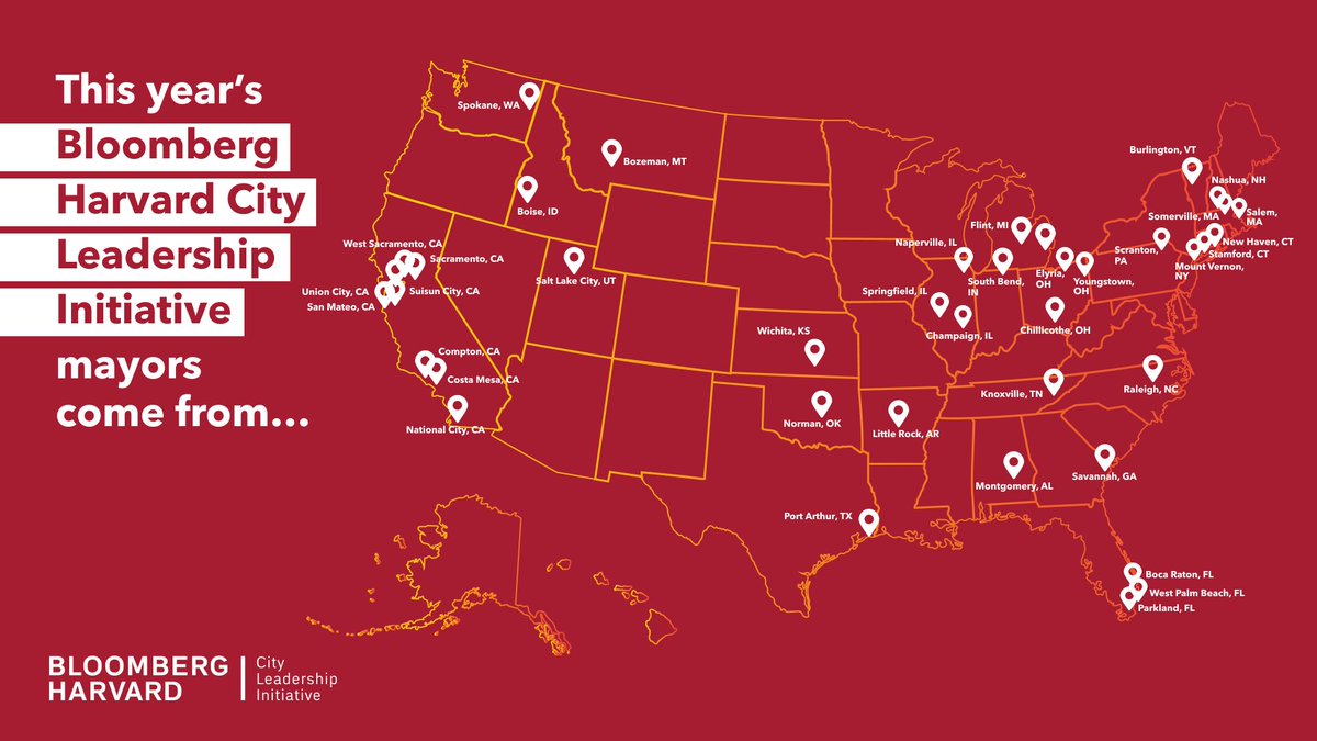 We’re pleased to share the next cohort of mayors joining our Bloomberg Harvard City Leadership Initiative. These 40 mayors across the country will participate in rigorous training for responding to emerging challenges with an emphasis on equity: https://t.co/T7tLZqyVPk https://t.co/IEXUQ5rPiW