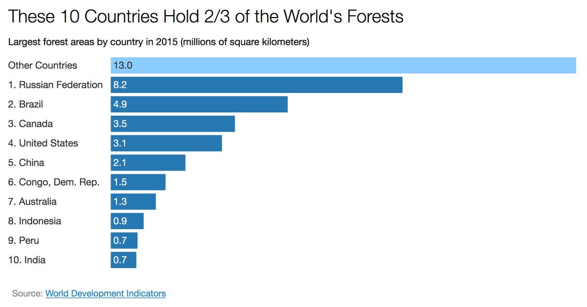 Two-thirds of the global forests are in these top ten countries