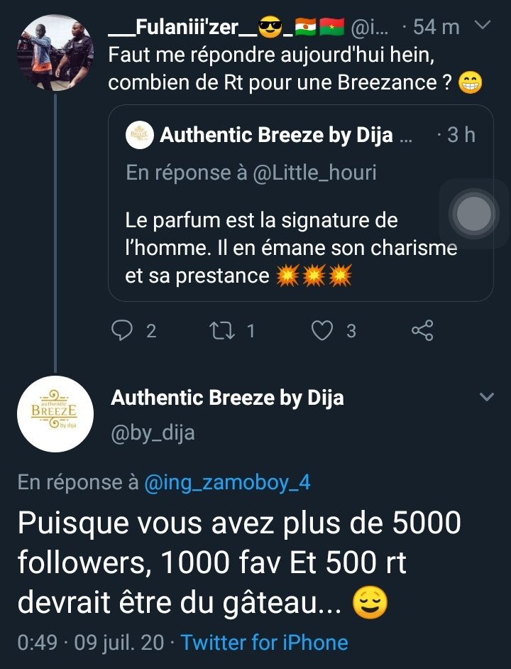 ing_zamoboy_4's tweet photo. Toutes les #Tl sont conviés, la maison @by_dija connu pour sa marque de parfum #Breeze m'offre une Breezance si j'arrive à atteindre 1000fav et 500rt pour ce tweet.
Vous pouvez taguez vos connaissances pour plus de visibilité.
Merci !

@by_dija https://t.co/7k6bFoML1a
