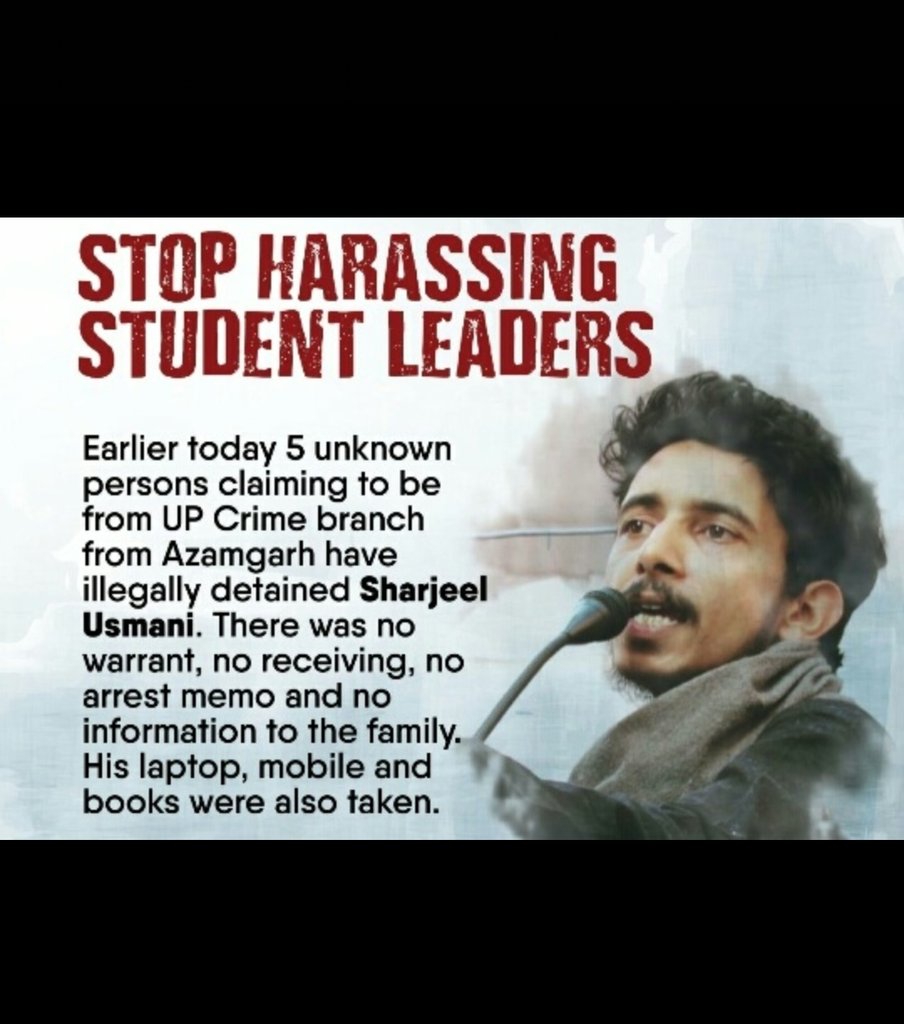 AbuTalha_17's tweet photo. Is this Arrest or Kidnapping?? 
We demand his immediate release! 
#ReleaseSharjeelUsmani 
#MuslimLivesMatter https://t.co/74F9B4syIr