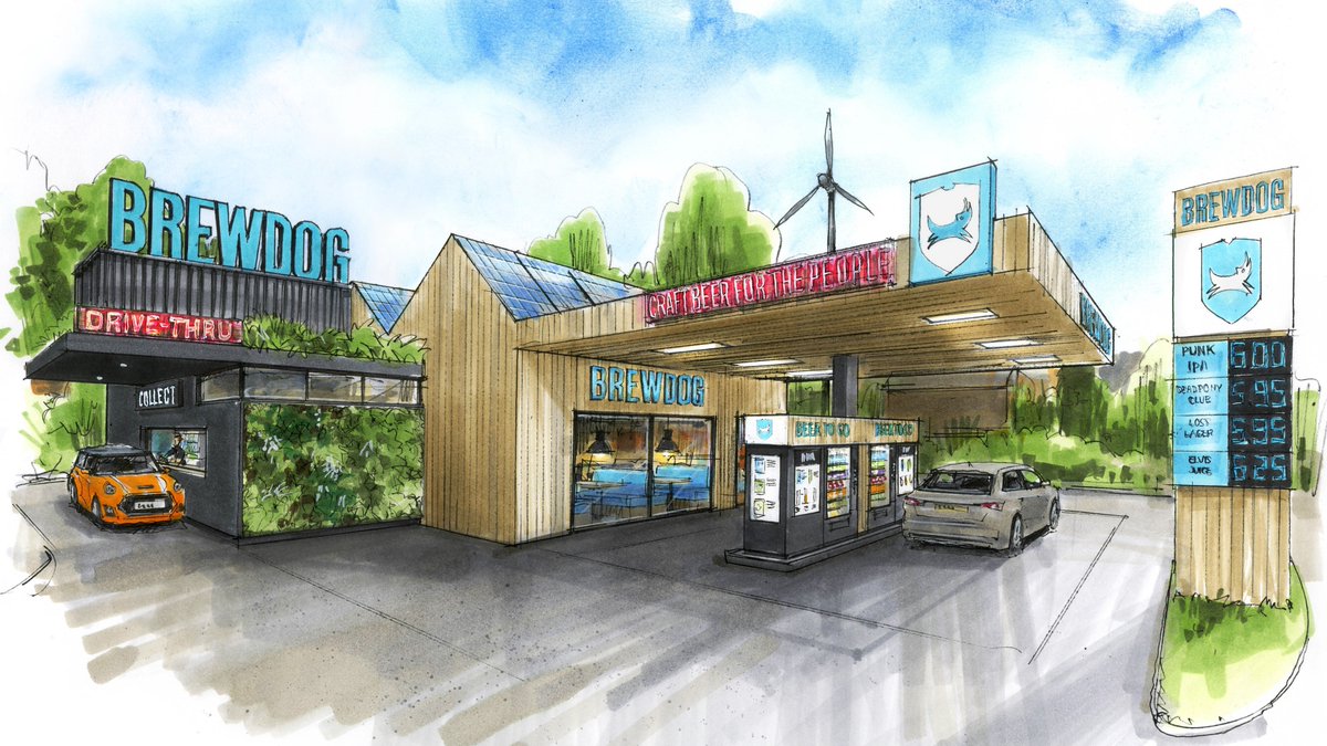 JamesBWatt's tweet photo. As part of our commitment to sustainability, we are looking to open 4 @BrewDog Drive Thrus.
 
They will be beer collection points, hubs for electric vehicle deliveries &amp; hubs for closed loop, zero waste packaging such as growlers, mini-kegs &amp; returnable bottles.

#BrewDogTomorrow https://t.co/396gPrnTfe