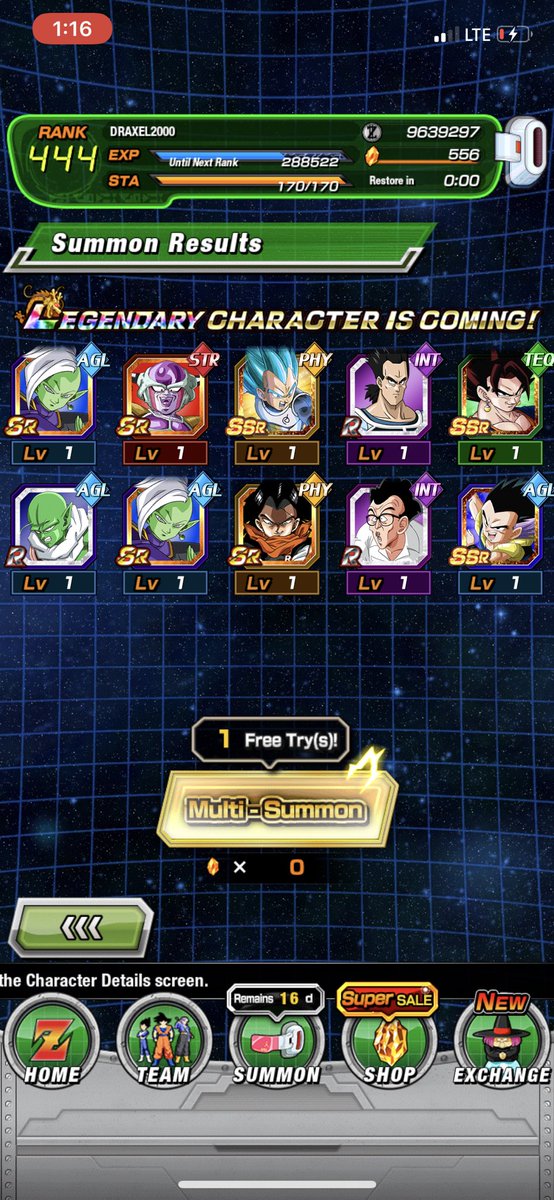 DRAXEL2000's tweet photo. @DaTruthDT  I have pulled 4 LR vegitos under 450 stones and the rest went to gogeta and the last 2 copy were back to back zeno animation on the ticket banner and I have pulled a total of 12 LRs from both banners with 950 stones https://t.co/qZjxjoup2O