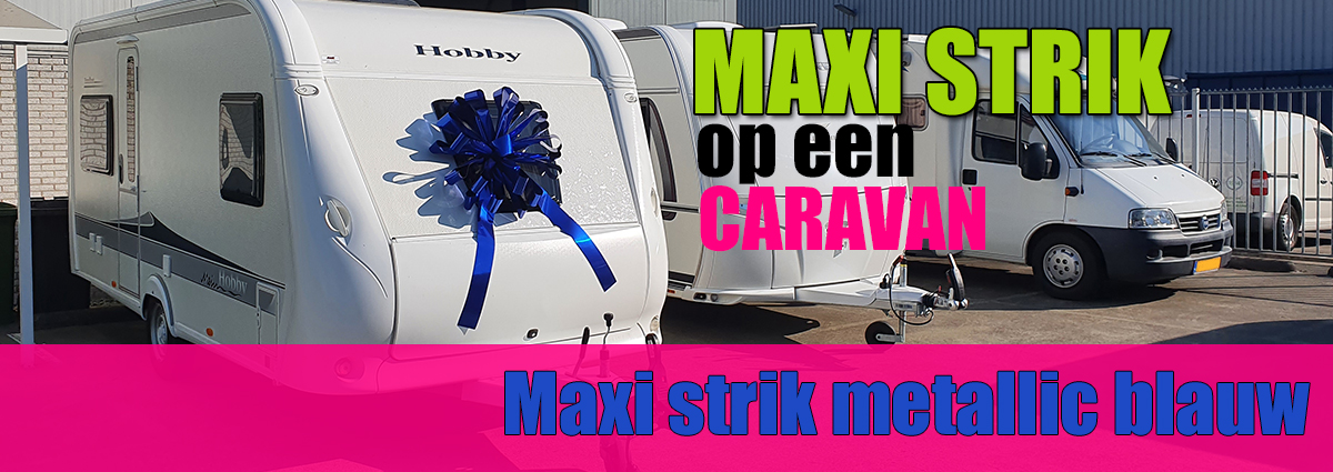 Kadoverpakking's tweet photo. Onze bijna-buurman Klein Caravans heeft met onze Maxi strik in het metallic blauw écht het luxe gevoel te pakken! De strik pronkt op caravans die opgehaald worden door hun nieuwe eigenaar. Heel mooi! https://t.co/6psMkb6ikN