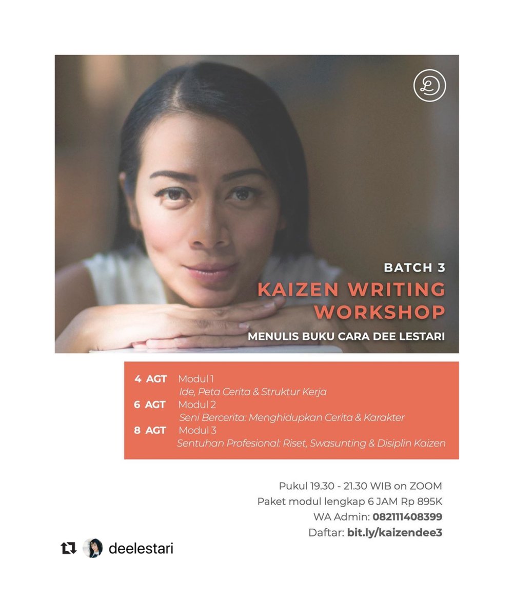 BookishJournal's tweet photo. Ada yang menarik nih bookish dari @deelestari untuk kalian yang ingin belajar menulis, gmn cara tips n triknya. Buruan langsung daftar ajaaa✨😉😉

#BookishJournal #DeeLestari #WritingWorkshop #BelajarMenulis https://t.co/QKQVRWNbrU