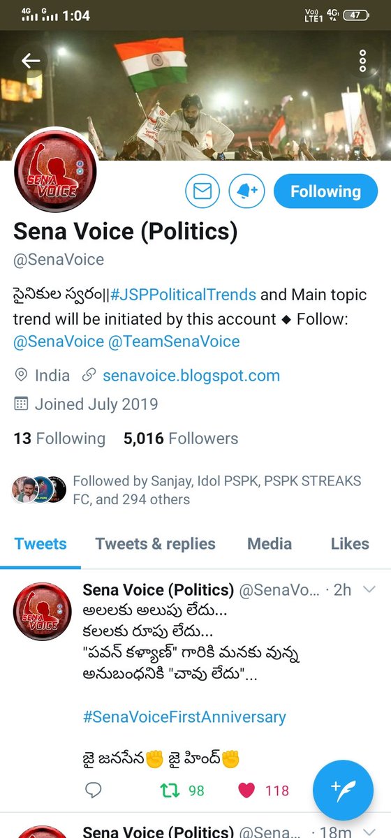 Naresh4News's tweet photo. Congratulations to @SenaVoice
For Getting 5K Followers
Follow @SenaVoice for Political Trends
#JSPWeekendTrends
#JSPPoliticalTrends
#SenaVoiceFirstAnniversary https://t.co/1c4CziIXWi