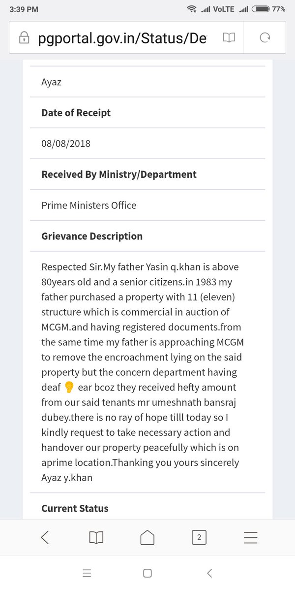 AYAZYKHAN2's tweet photo. #SupportSeniorCitizens My Father Purchased Property in Auction of #MCGM @ 1983 with encroachment lying on said Property and till Date no Removable done by Official due to unpaid of #Bribe Battling a Legal Fight from past 37 year's are all in Vain @MCGM_BMC @aajtak @Aaple_Sarkar https://t.co/uopuNmGZb7