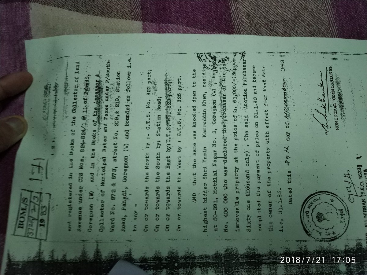 AYAZYKHAN2's tweet photo. #SupportSeniorCitizens My Father Purchased Property in Auction of #MCGM @ 1983 with encroachment lying on said Property and till Date no Removable done by Official due to unpaid of #Bribe Battling a Legal Fight from past 37 year's are all in Vain @MCGM_BMC @aajtak @Aaple_Sarkar https://t.co/uopuNmGZb7
