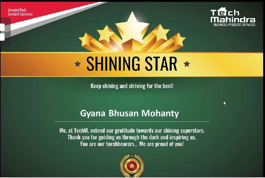 Mohanty_Gyan's tweet photo. It feels good being awarded as a #ShiningStar for a quarter when the situation is adverse &amp; the way of working has certainly changed. Adaptibility &amp; acceptance is the key.  Thanks everyone. @tech_mahindra @NarinderSethi @satishkajaya @Rais_Ahmad29 @DeepaRaghubans1 https://t.co/aBXyWBWXDO