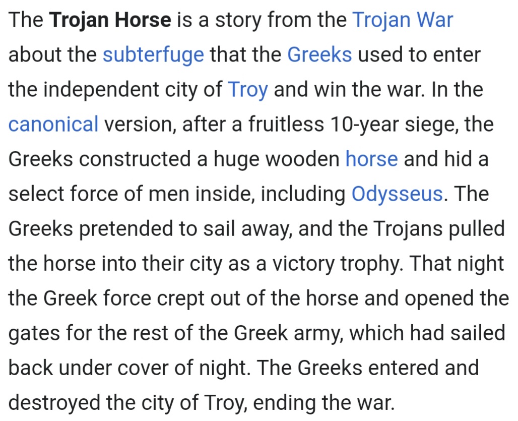 they come bearing hylt both as a battlecry and a gift like the trojan horse from the greeks to represent the downfall of THAT PERSON’s superiority over them. also, to free themselves and make their presence knownif you will look closely, they are actually inside the horse