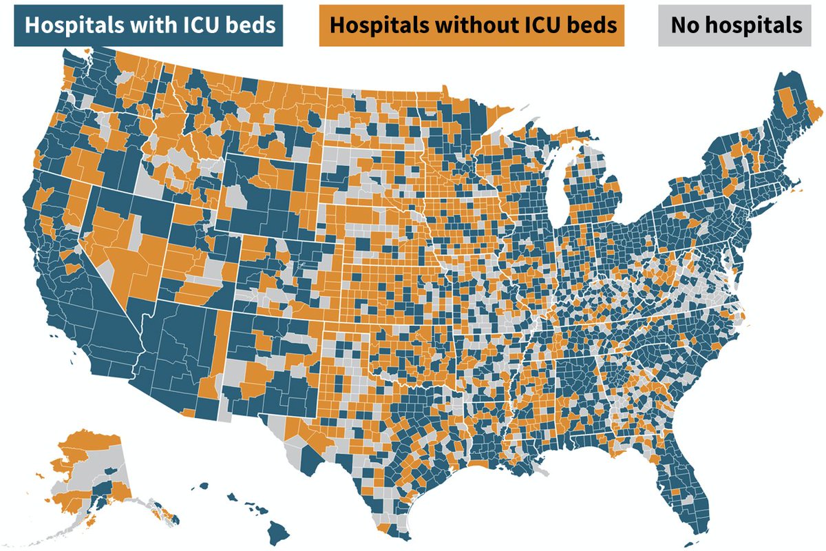 First, statewide measures of ICU capacity can be misleading. Critically ill patients generally go to the nearest hospital. Having "10% of ICU beds free statewide" isn’t reassuring if most ICUs are completely full and a few ICUs hundreds of miles away are mostly empty.2/