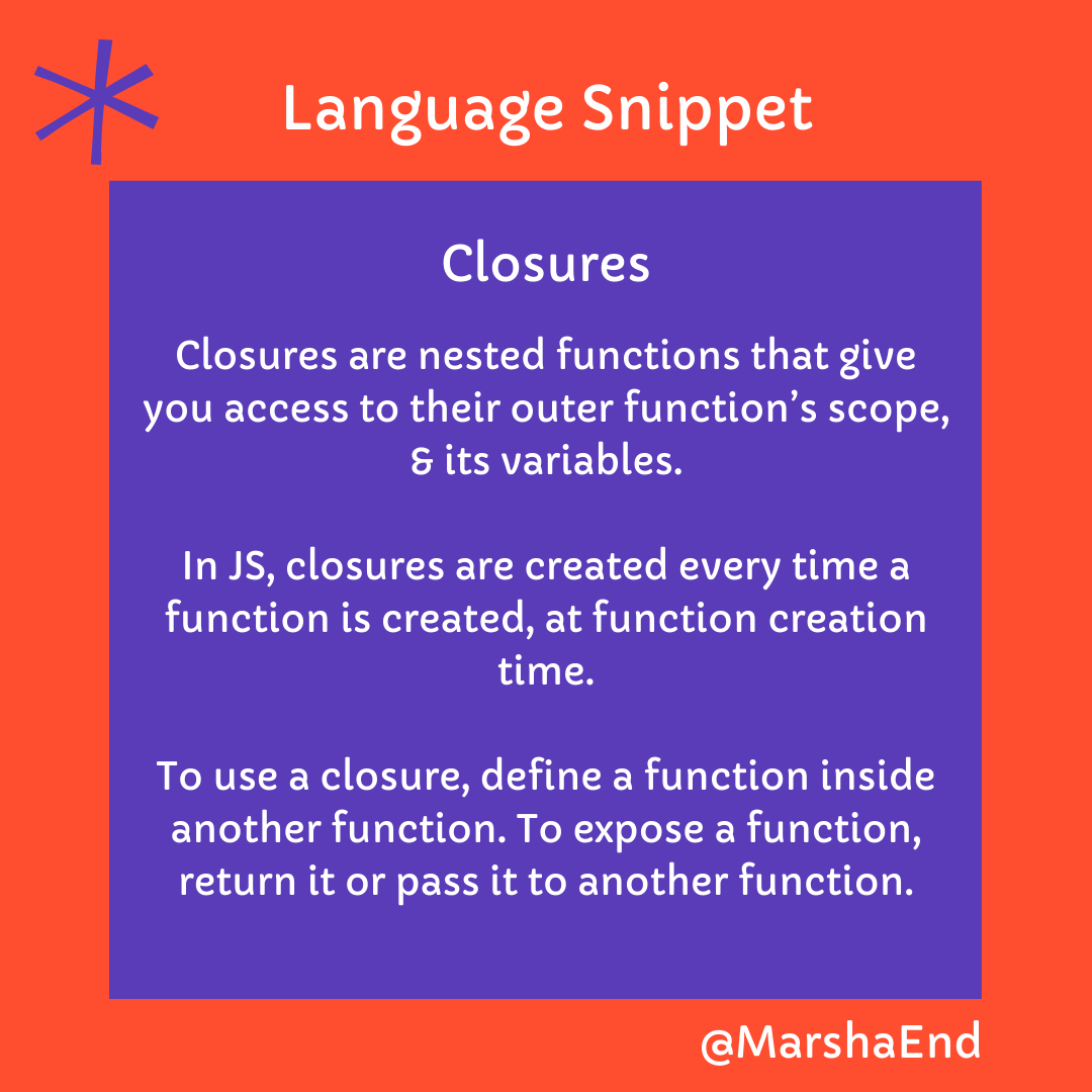 MarshaCodes's tweet photo. I finally understand closures, will practice talking about them tomorrow with @code(404)it &amp; @pharia Talking code is hard, but luckily my study buddies have got my back
😁 #womenwhocode #MomsWhoCode, #BlackTechTwitter #codenewbie #javascript #speakcode #closure #talkingcodeishard https://t.co/CIQUGvYqqC