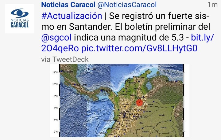 espejomx's tweet photo. Me pregunto si se sintio, espero todos estén bien #Colombia #temblor https://t.co/fmQcayedA8