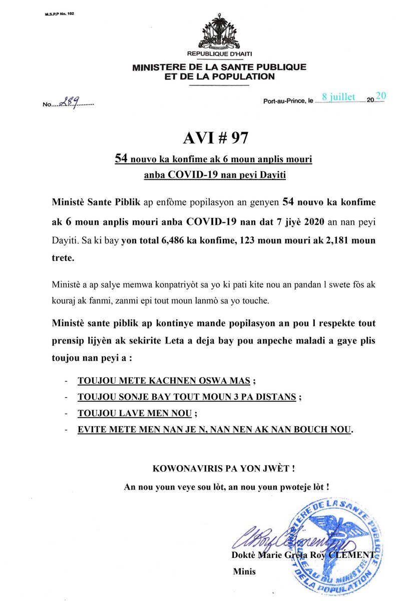 MINISTÈRE DE LA SANTÉ PUBLIQUE ET DE LA POPULATION tweet media