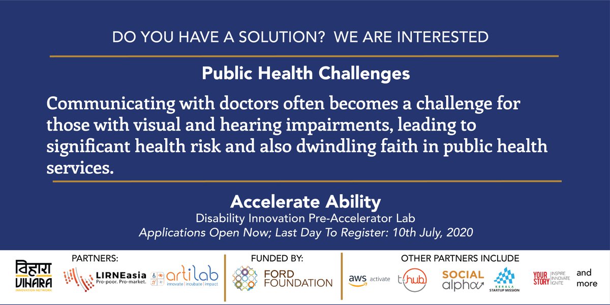 Viharadotasia's tweet photo. #AccelerateAbility: The disability innovations pre-accelerator lab.
What we offer to participants
Insights | Incentives | One-on-one Mentorship | User Centered Approach | Thought Leadership | Pitching Platform
Apply Now: https://t.co/J5AUj9kVSL
#Vihara #Acceleration #Solutions https://t.co/3xyyRE6diW
