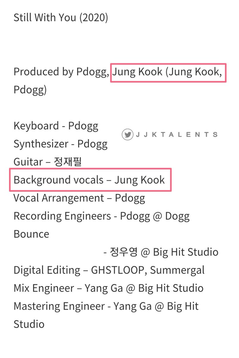 Jungkook's creditStill with You ~ Festa 2020Produce / Background vocals #JUNGKOOK  #정국  @BTS_twt