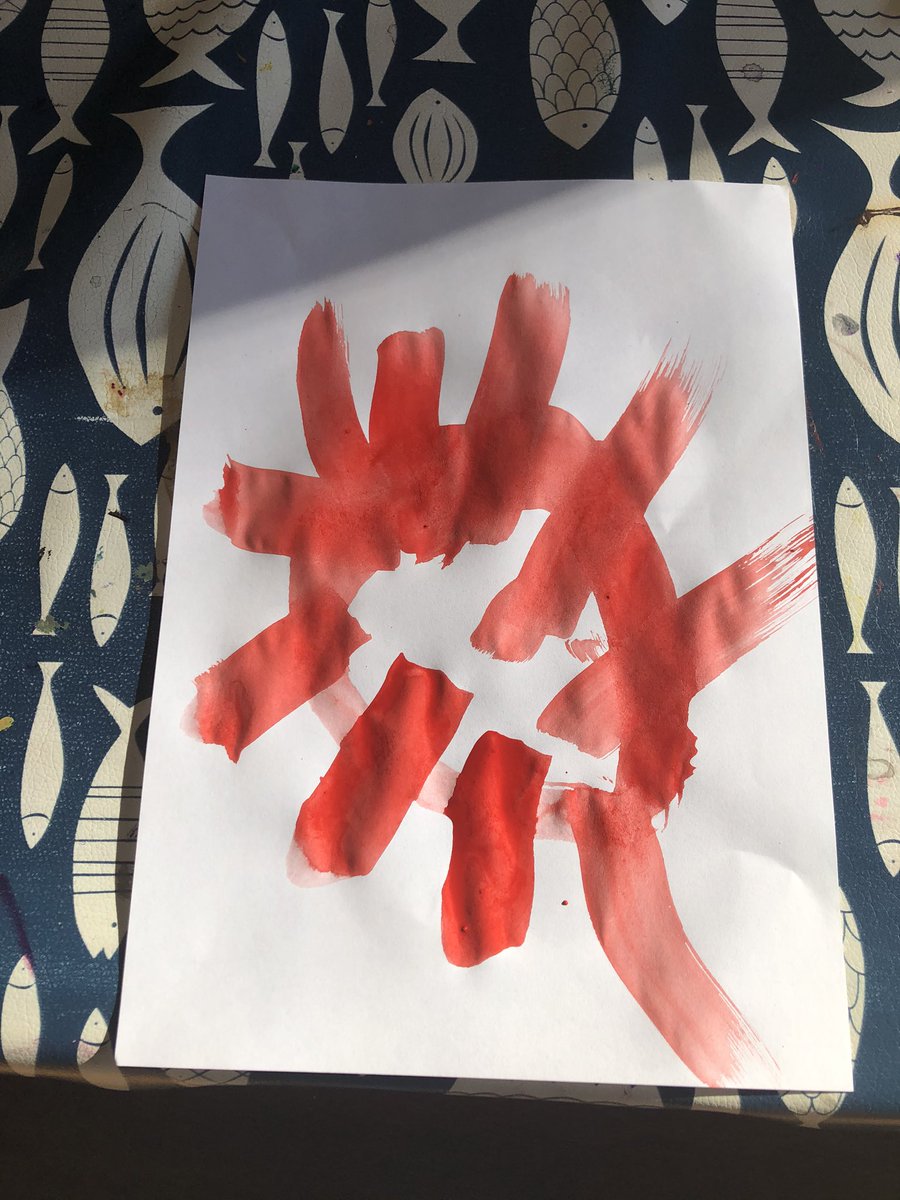 Melbourne lockdown day 1. Solved it: Art imitates life! My 4 year old’s painting of the ‘annoying coronavirus’.
