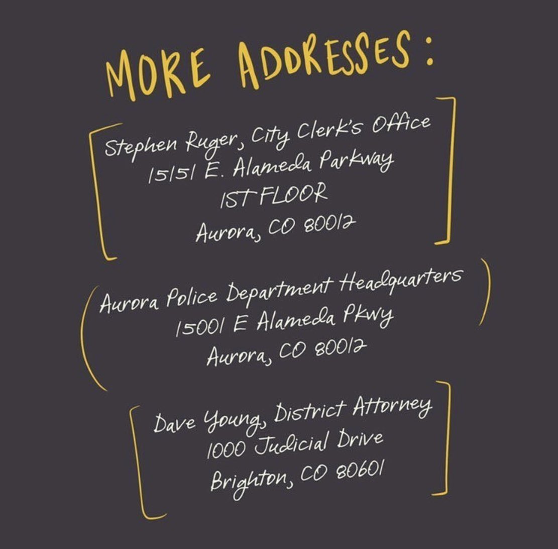 PinkLights's tweet photo. Im currently writing my letters demanding Justice for Elijah Mcclain Here is the info if you want to do the same! I can even mail them out for you if you need help 💕 https://t.co/cBk307X1Qv