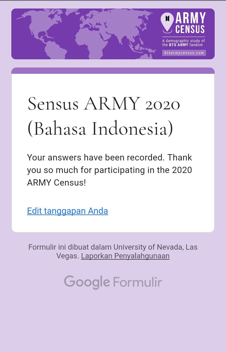 ddaesth's tweet photo. Udah ngisi #ARMYCensus , fix udh jadi warga di negara ungu:) https://t.co/mG9yFc9Kj6